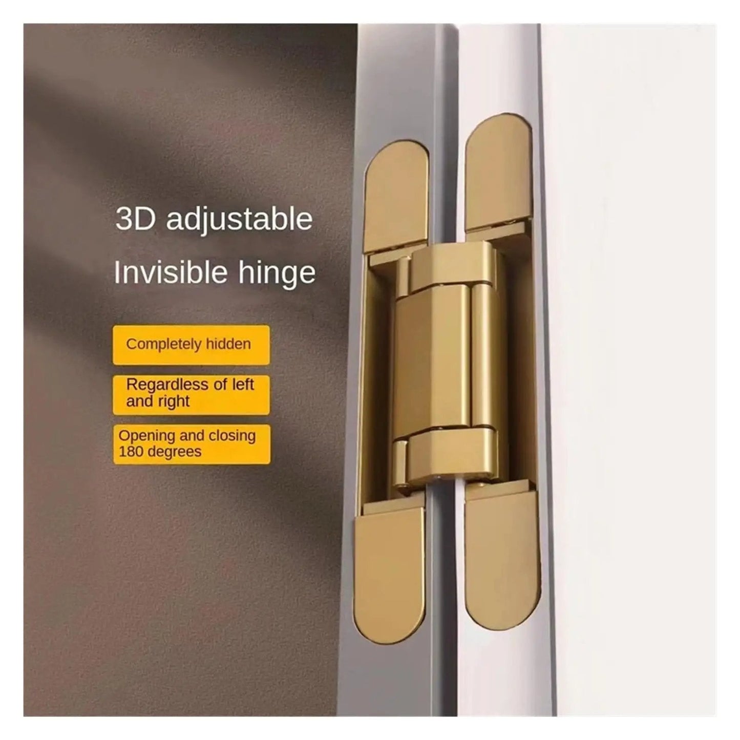 Hidden Slick Adjustable Door Hinges For Secret Doors Matte Gold Finish Ultra Quiet Door Closer Load Bearing 120 To 180 Kg