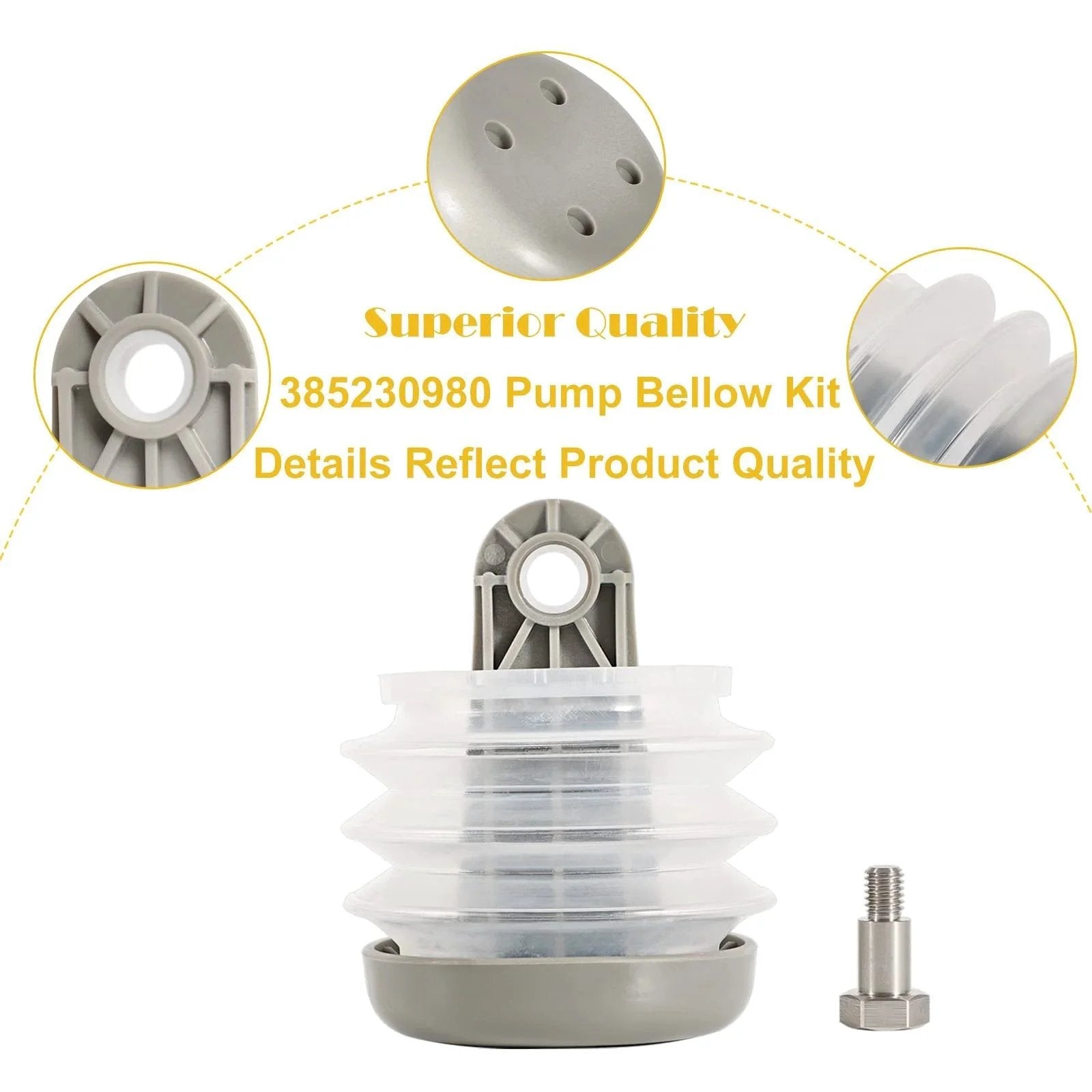 Pump Bellows Kit for Sealand Vacuum and Discharge Pumps includes one bellows, one bushing, and one bolt for quick install