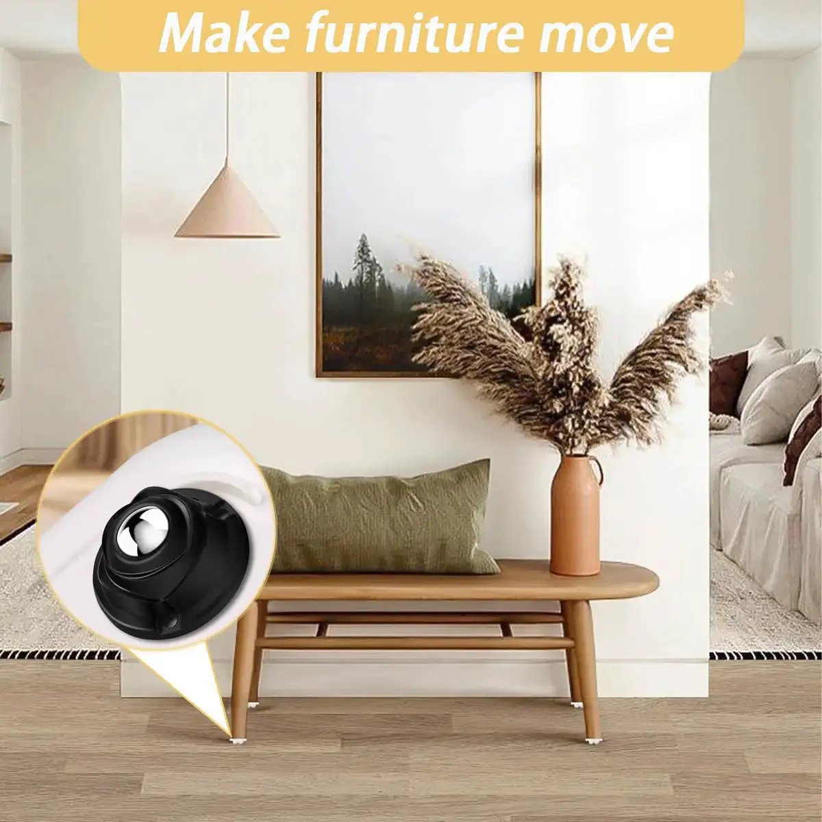 1 Inch Self Adhesive Caster Wheels With Low Profile 360 Degree Swivel Stainless Steel Rollers For Furniture, Appliances, Storage And Mop Buckets, Each Wheel Supports Up To 28 Lbs, Black Finish, 4 Pack