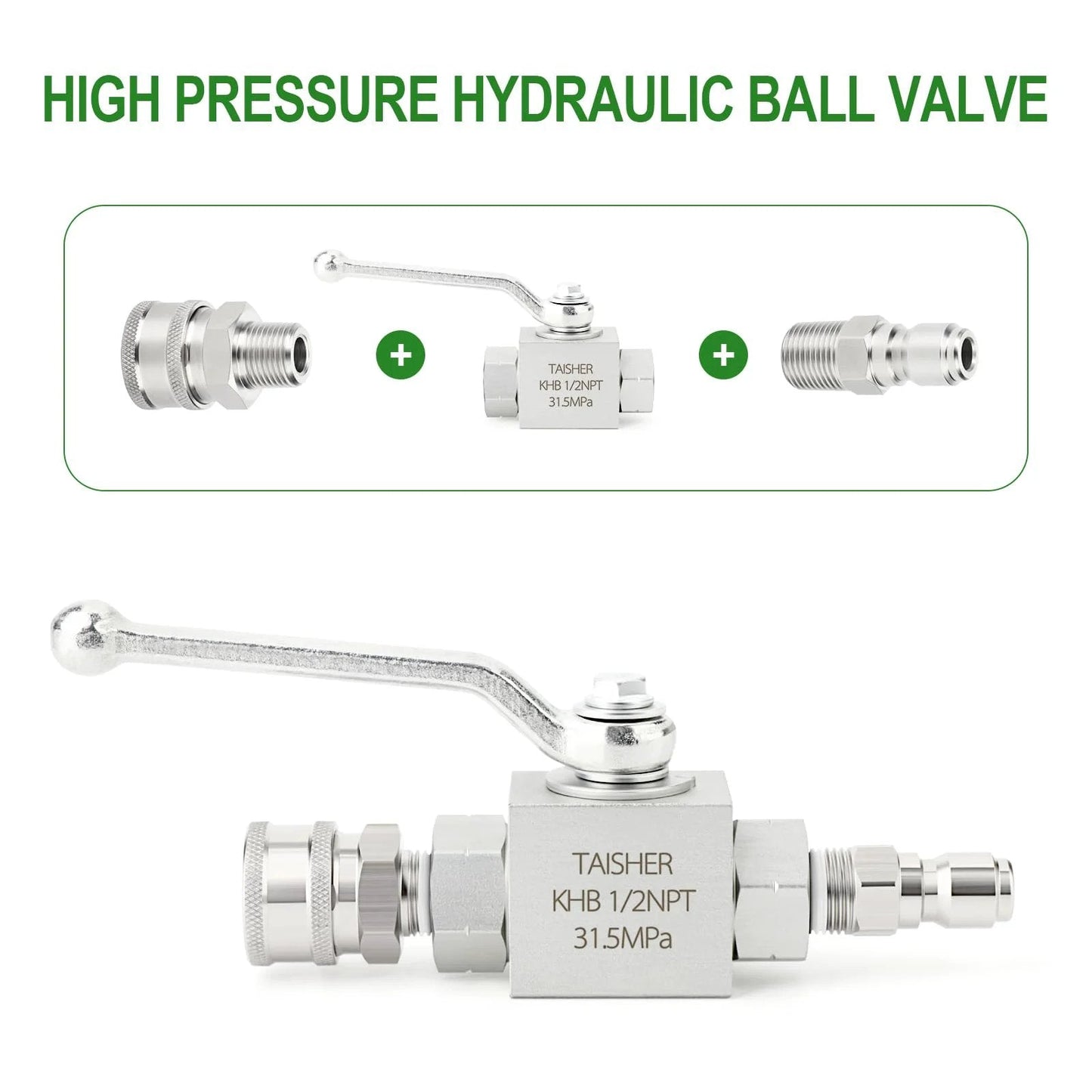 Heavy-Duty 1/2 Inch NPT High Pressure Hydraulic Ball Valve With Carbon Steel Body, Galvanized Finish, NBR Seals, 2-Way Shutoff