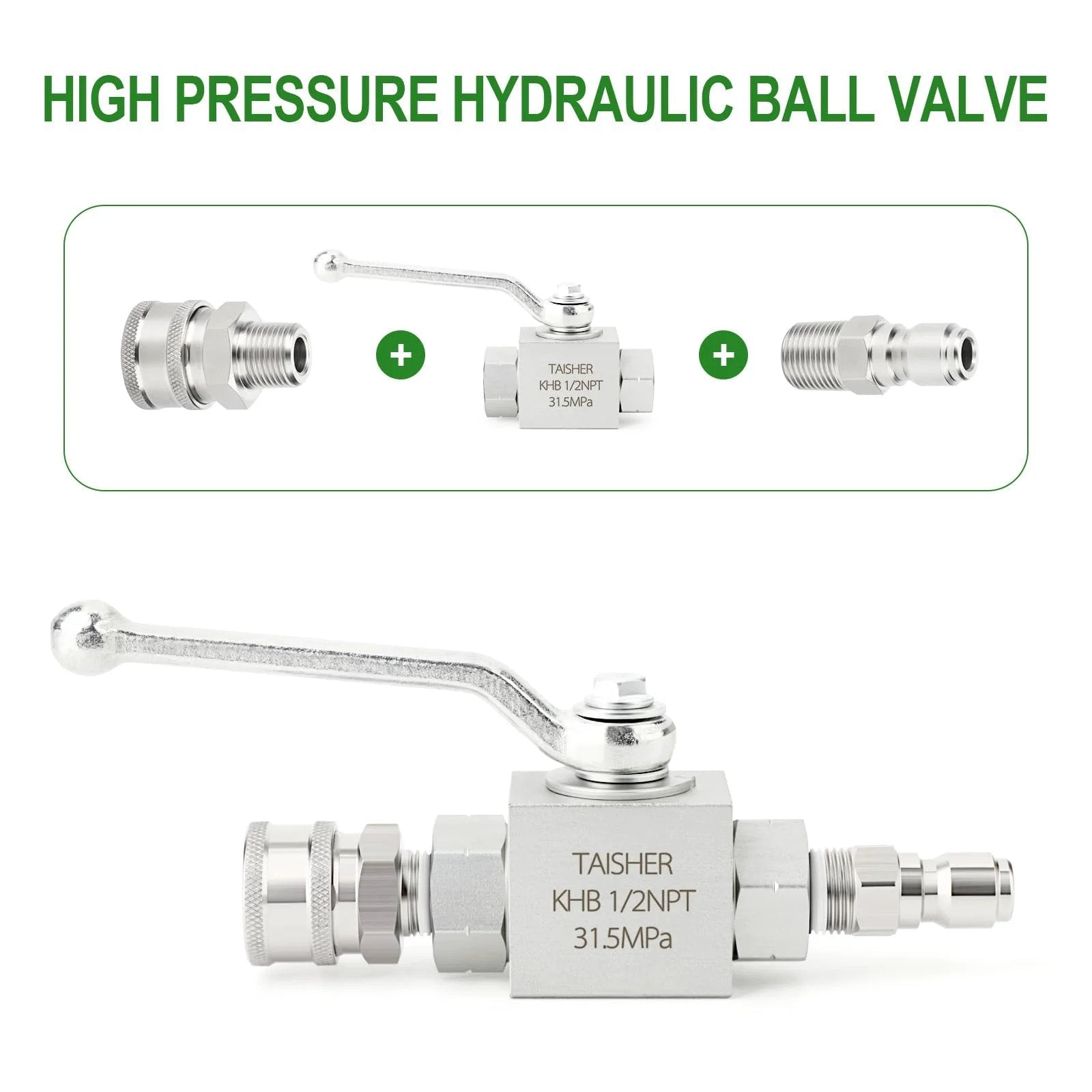 Heavy-Duty 1/2 Inch NPT High Pressure Hydraulic Ball Valve With Carbon Steel Body, Galvanized Finish, NBR Seals, 2-Way Shutoff