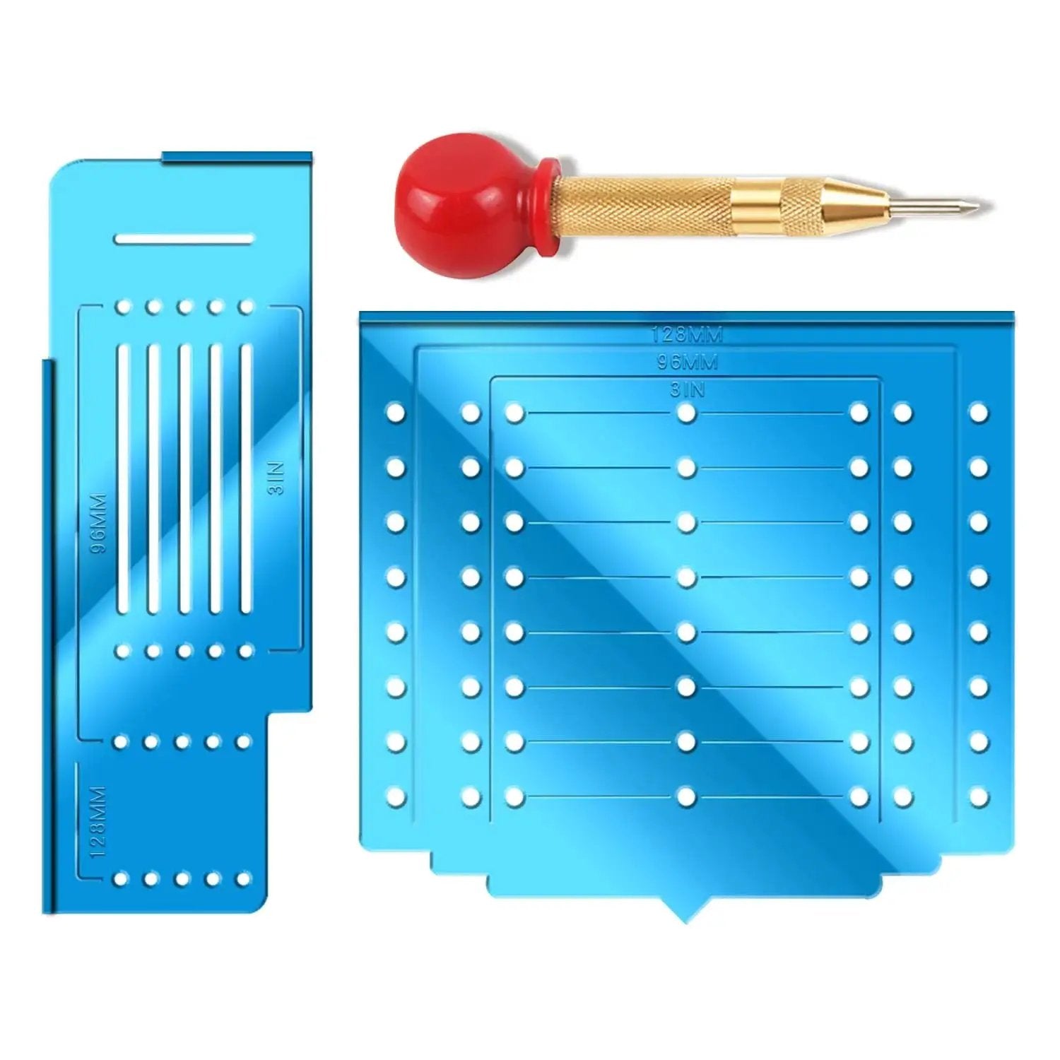 Cabinet Hardware Template With Center Punch Kit for installing handles knobs pulls on drawers and doors with alignment tool and punch
