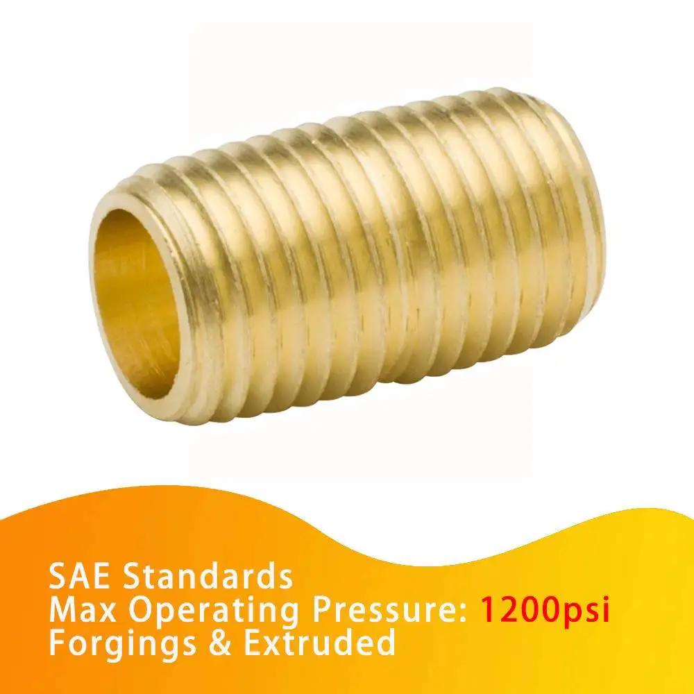 Close Nipple Brass Pipe Fitting For One Eighth NPT Male To One Eighth NPT Male Three Quarter Inch Length One Thousand Two Hundred PSI Rating One Piece Forged CA360 CA377 Brass With Dryseal Threads SAE Standard Pack Of Five By Legines