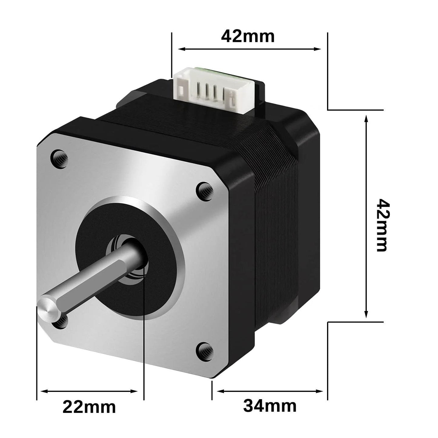 Nema 17 Stepper Motor For 3D Printers Pack Of 3 42x34mm 2 Phase 4 Wires 1.8 Degree Stepper With 1 Meter Cable 1.5A shown with dimensions