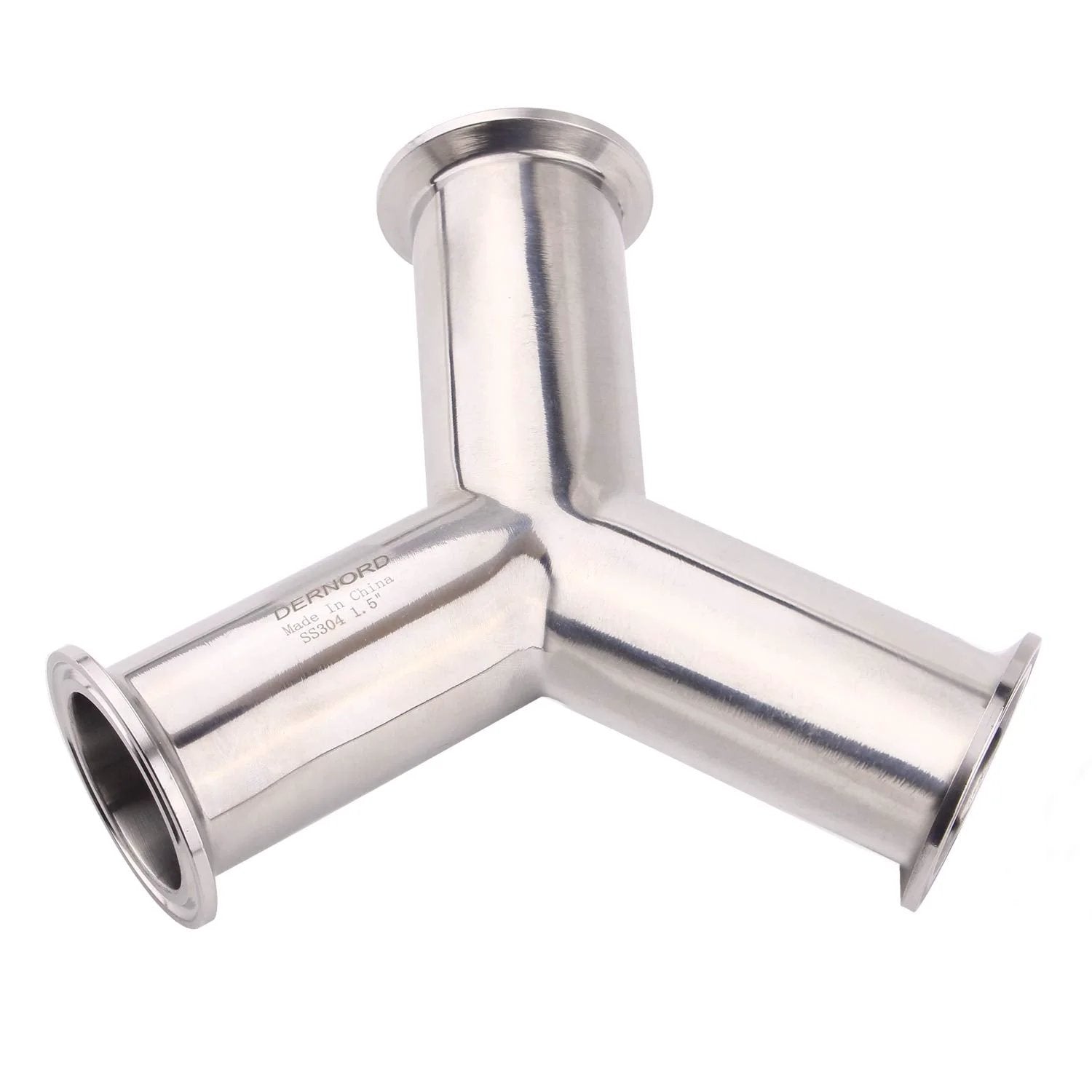 Tri Clamp Wye Clamp End True Y Type Tee For 1.5 Inch Pipe OD In Stainless Steel 304 Heavy Duty Three Way Tubing Connector With Clamp End Fittings, Corrosion Resistant And High Temperature Capable, Fits Ferrule 50.5mm