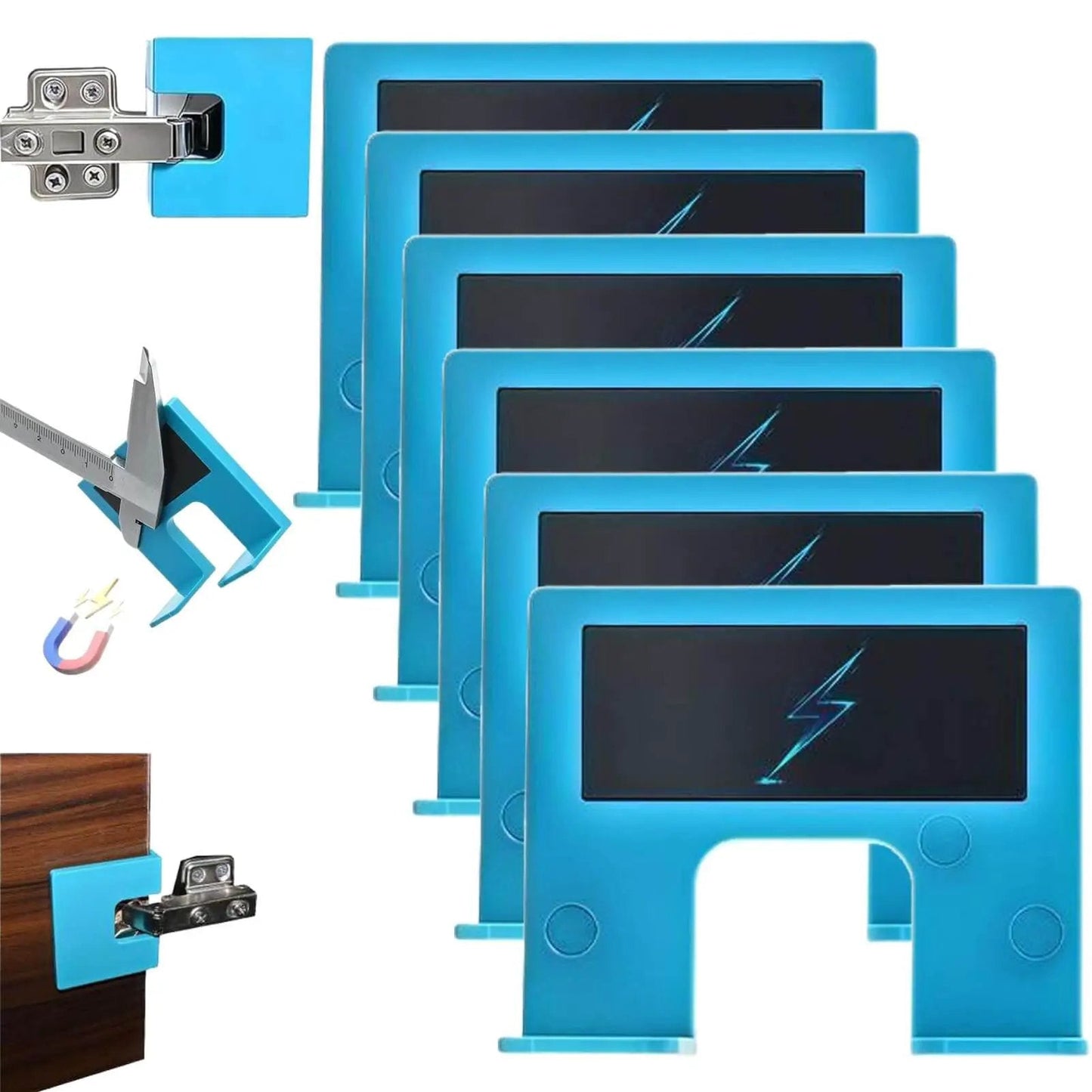 Magnetic Hinge Guide Kit For No Drill Needed Quick Door And Cabinet Installations Adjustable Alignment Tool, 6 Pcs, blue