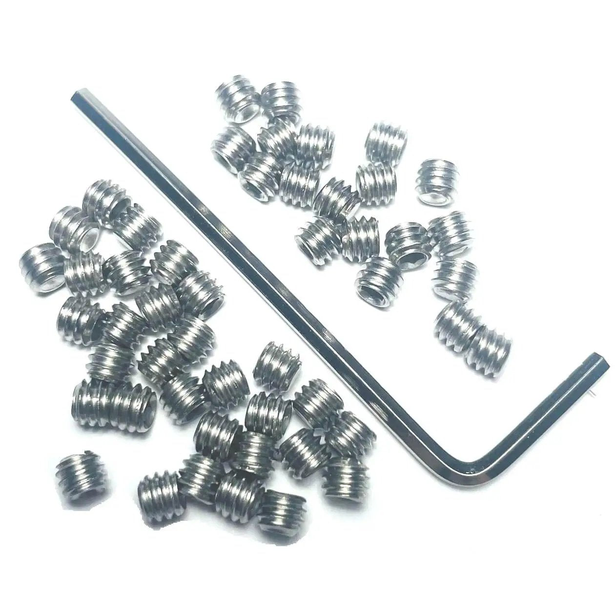 304 Stainless Steel Hex Socket Set Screws 8-32 X 1/8 Inch, 50-piece set with 5/64 inch Allen wrench, Allen head grub screws.
