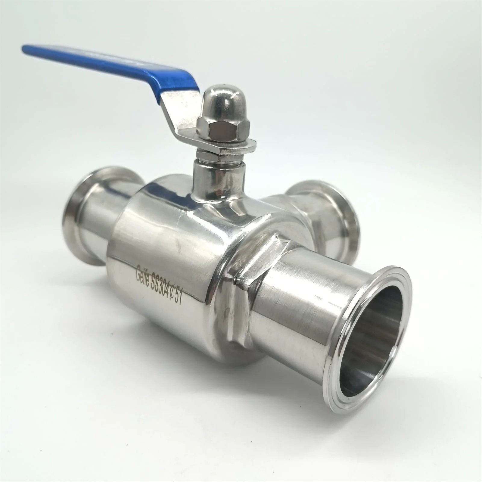 2 Inch Tri Clamp Sanitary Ball Valve 3 Way T Port For Flexible Fluid Routing With PTFE Seat And 304 Stainless Steel Body Blue Handle