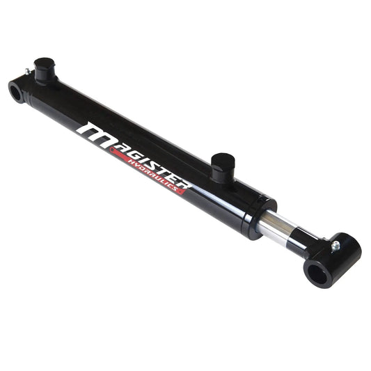 2 Inch Bore Hydraulic Cylinder 20 Inch Stroke Welded Double Acting 3500 PSI, black cylinder with universal cross tube ends