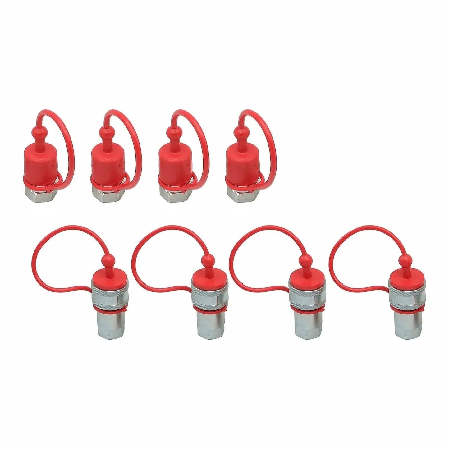 Four Pack One Half Inch Ag Hydraulic Quick Connect Couplers With Matching Caps For Half Inch Ag Thread ISO 5675 Body Rated To 3600 PSI