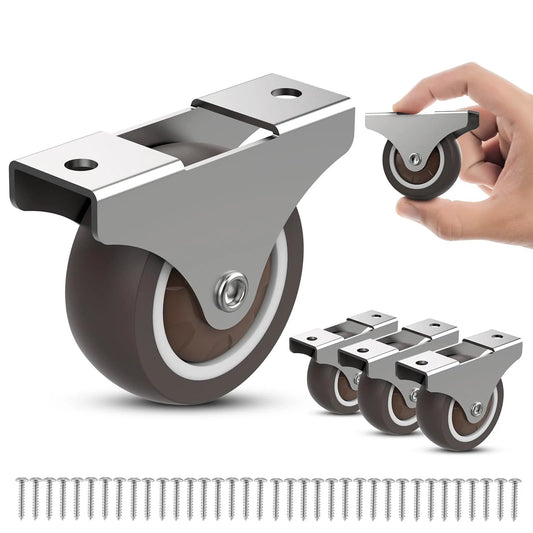 2 Inch Rubber Caster Wheels Set Low Profile Fixed and Quiet Rolling Casters for Furniture Drawers Storage Bins and Small Appliances Brown 4 Pieces Durable Thermoplastic Rubber TPR Non Marking Ideal for DIY Projects