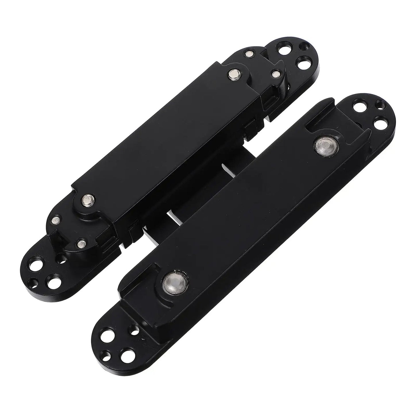 Black metal Beefy Heavy Duty Concealed Door Hinge For Wood Doors Adjustable Multi Directional Invisible Cross Hinge 180 Degree Swing Load Bearing 40kg