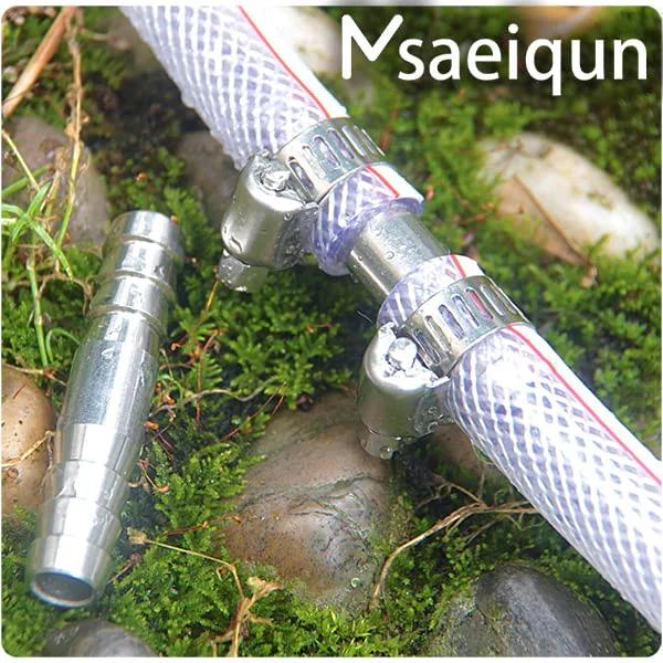 Heavy Duty Stainless Steel Three Eighths Inch Barb Splicer Mender Round Union Coupler Hose Fitting With Stainless Steel Pipe Clamps