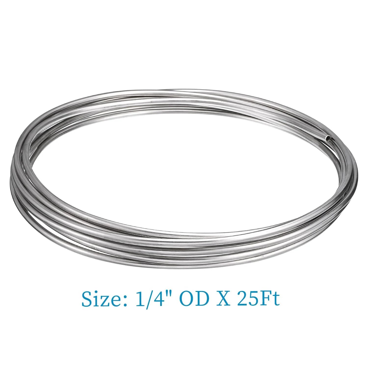 Heavy Duty Stainless Steel Tubing Coil One Quarter Inch By 25 Foot 304 Welded, Corrosion Resistant, shown coiled