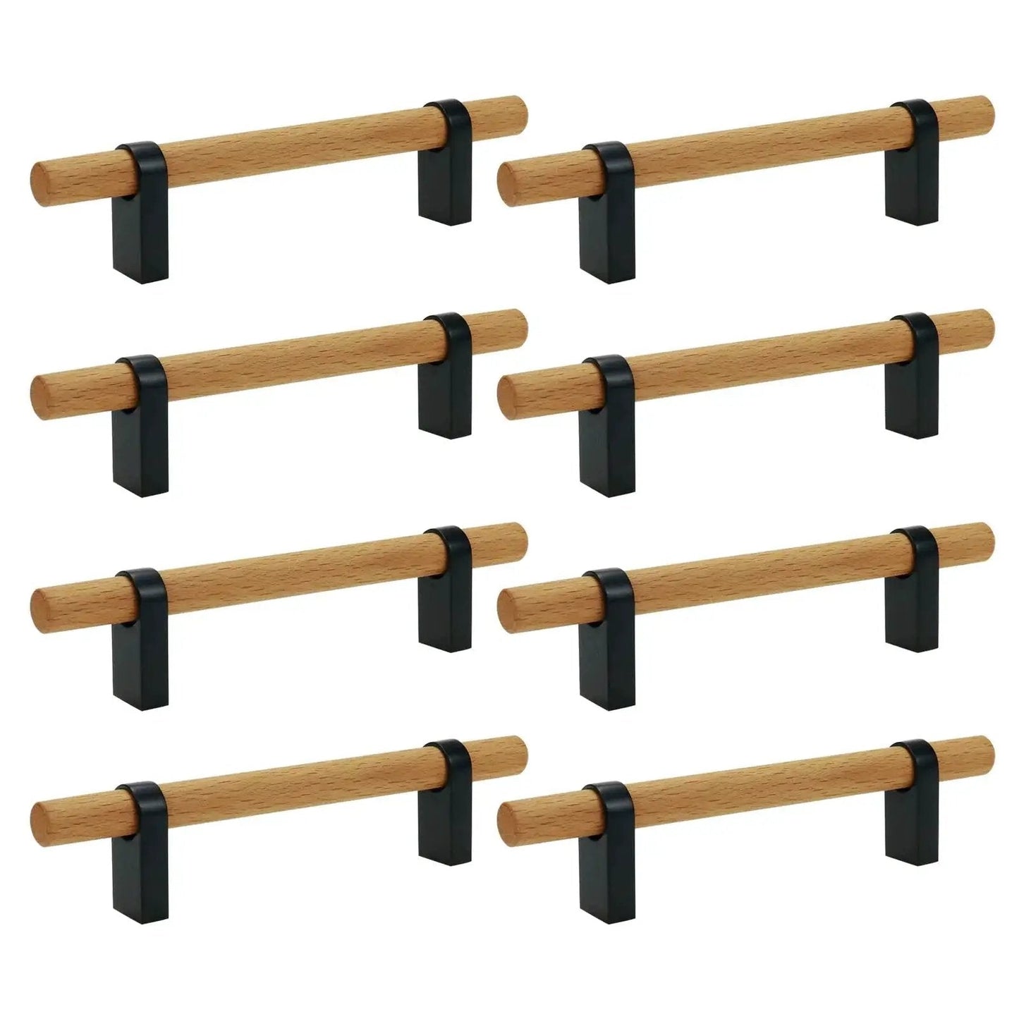 Black T Bar Cabinet Pulls 3.78 Inch Hole Distance, Solid Wood With Aluminum Base, 5.87 X 0.59 X 1.34 Inches, 8 Pack