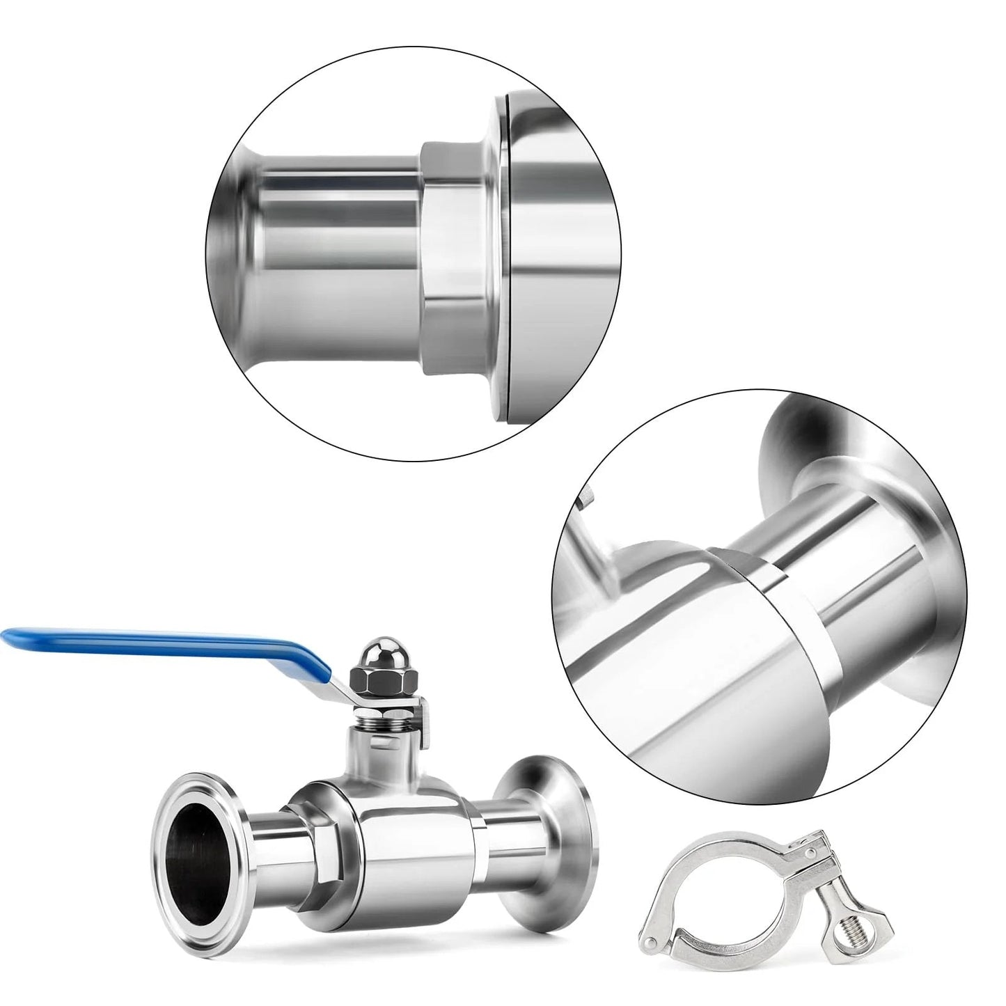 2.5 Inch Tube OD Sanitary Ball Valve Kit 304 Stainless Steel Tri Clamp 77.5mm Ferrule Flange for industry pipe connections