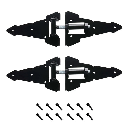 Heavy Duty Eight Inch Horizontal Self Closing Steel Strap Gate Hinge Pair For Wooden Fences Adjustable Zinc Plated Black Powder Coat Finish Built For Durability And Easy Install Advantage Industries