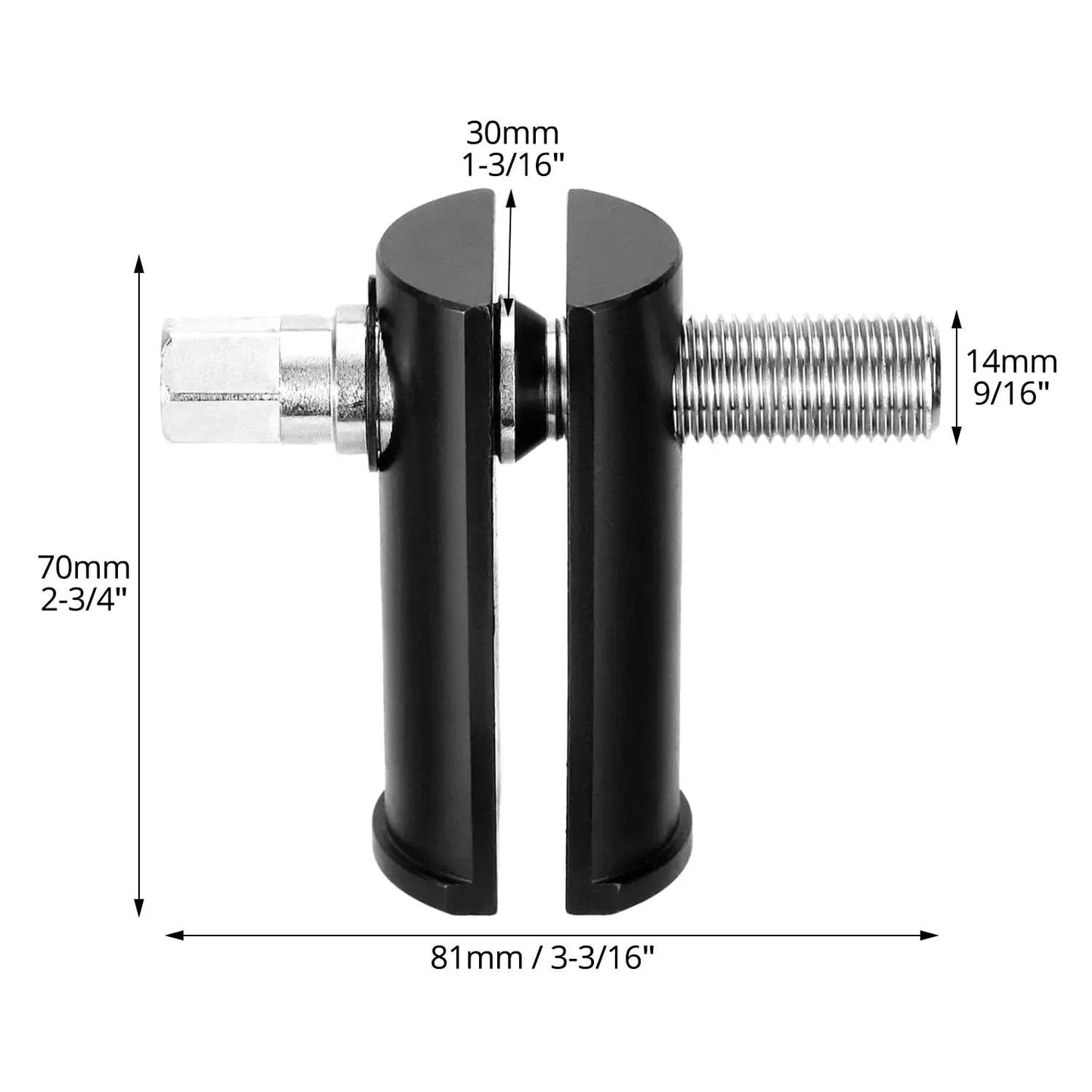 Bearing Removal Tool And Neck Bearing Race Remover for motorcycle neck bearings 1-1/8 to 2-5/8 inches, side view with dimensions