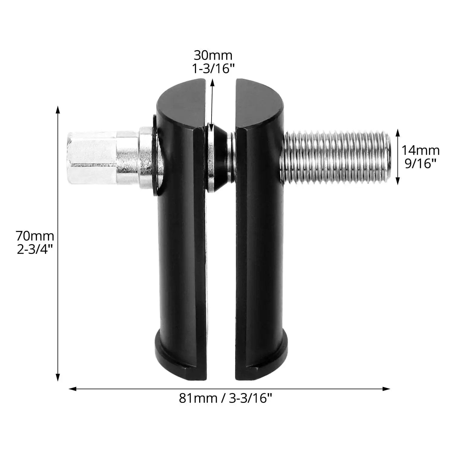 Bearing Removal Tool And Neck Bearing Race Remover for motorcycle neck bearings 1-1/8 to 2-5/8 inches, side view with dimensions