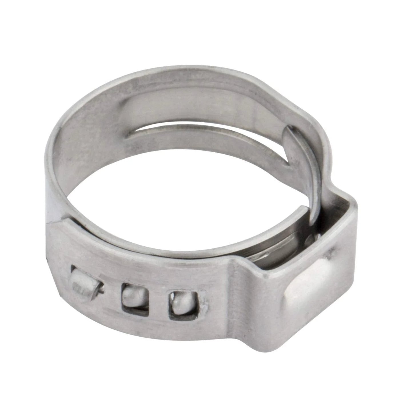 Close-up of 25 Pack 304 Stainless Steel Single Ear Hose Clamps Stepless 10.3-12.8mm Fit Corrosion Resistant No Protrusion Inner Heavy Duty Clamp
