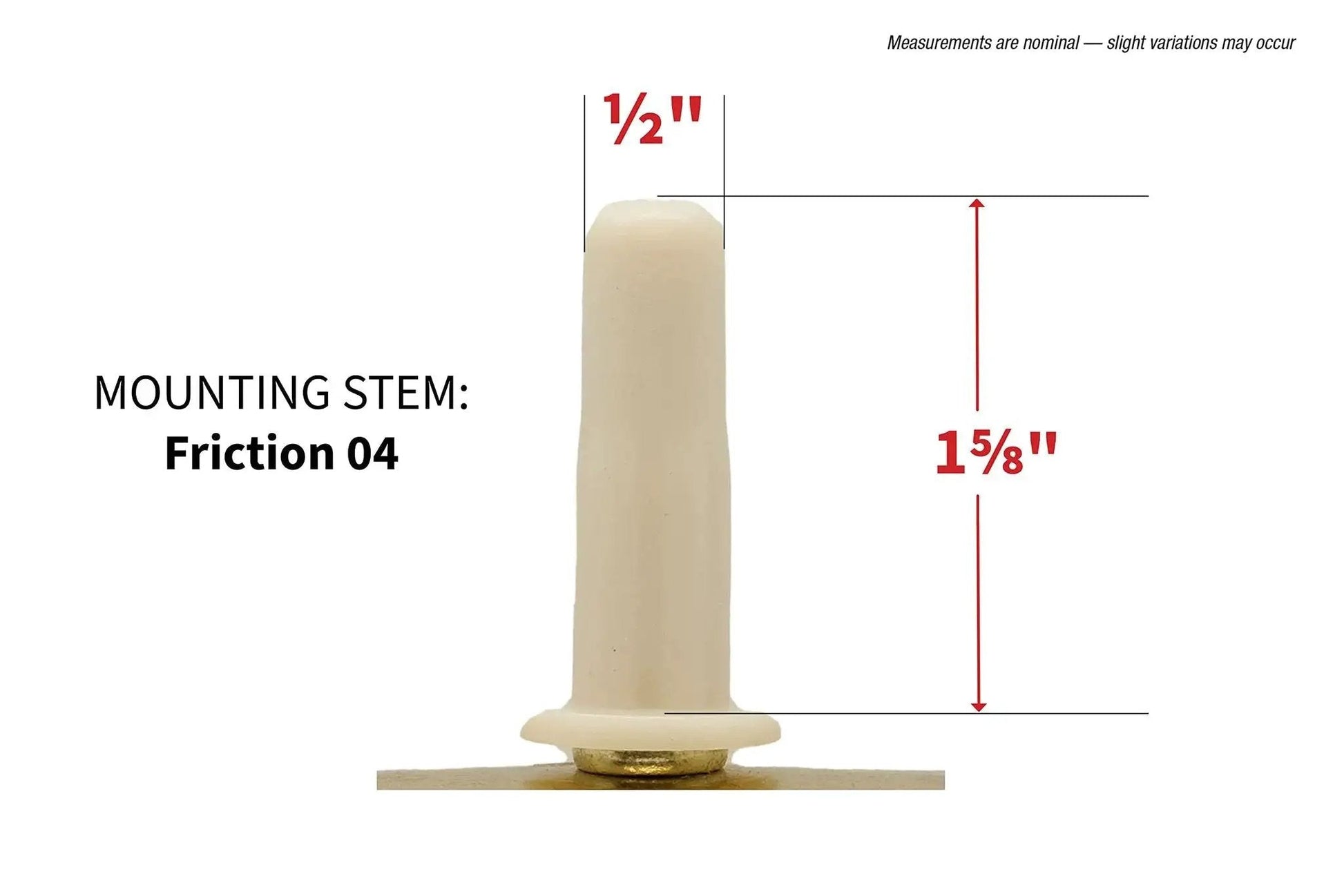 Mounting stem for 2-1/8-Inch White Bed Rollers With Side Brake, 2-Pack For Furniture Moving, 1-5/8 inch height, 1/2 inch diameter.