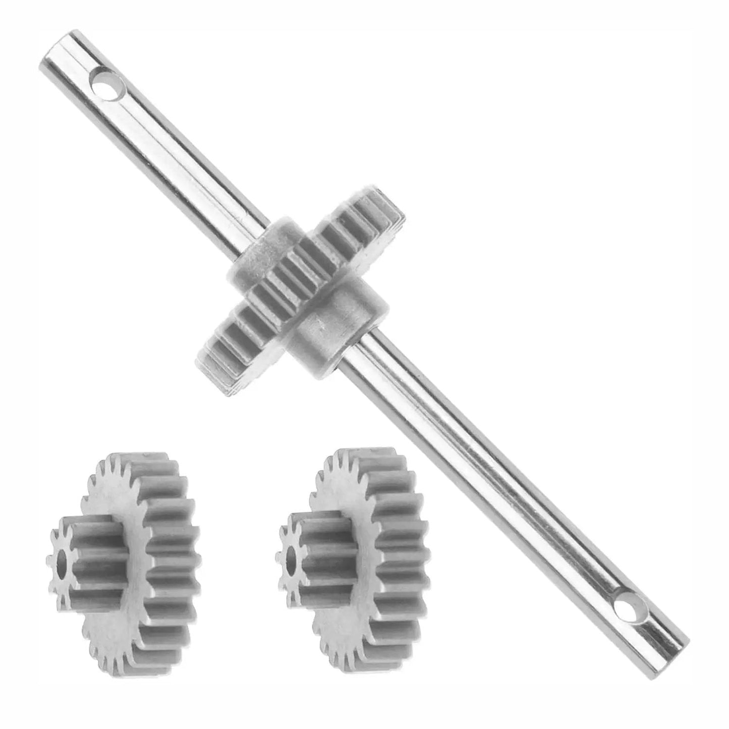 Steel Transmission Gear Set Upgrade for 1/12 RC Cars includes 28T and 23T gears, 3x61mm steel shaft, durable steel construction