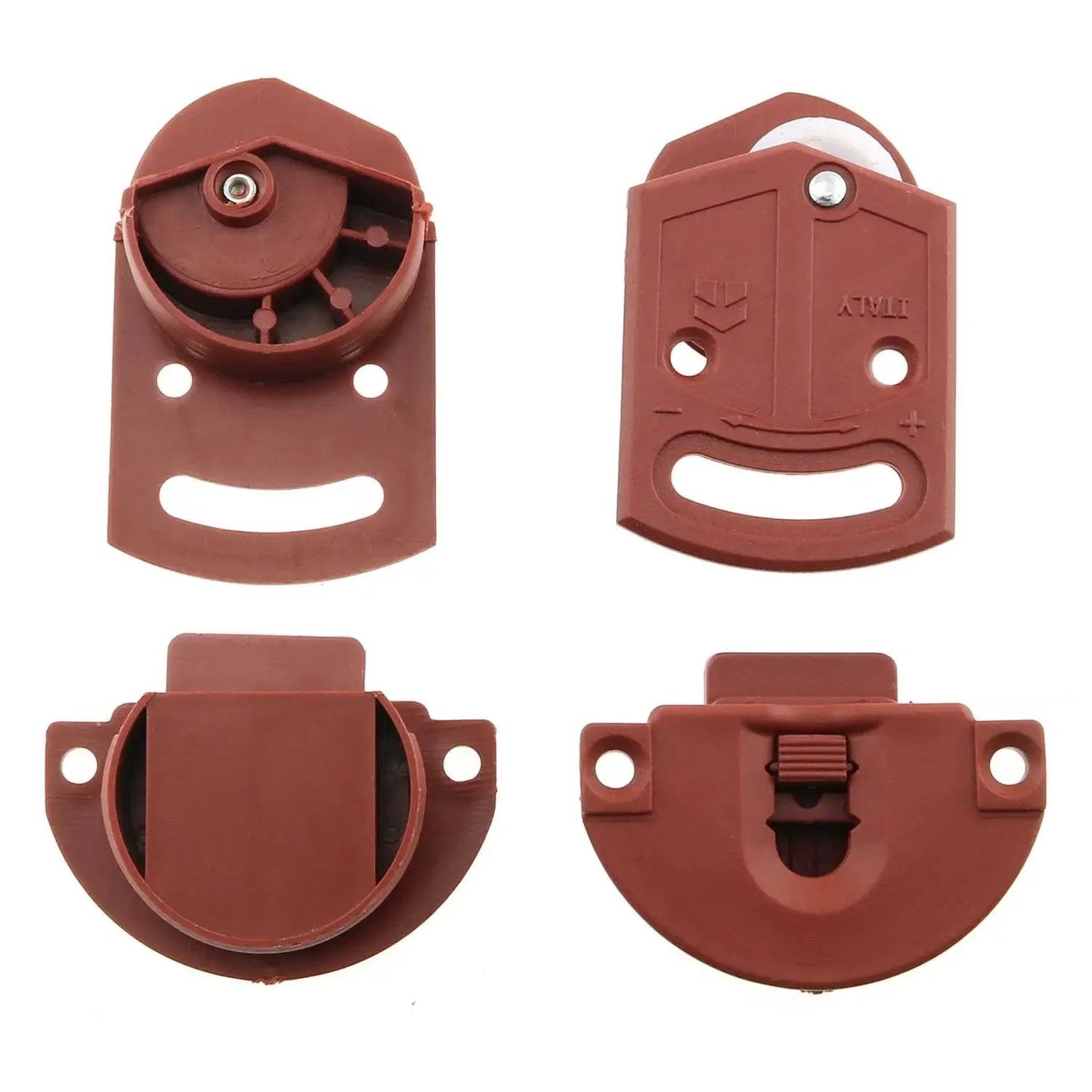 Two Pairs Classic Wardrobe Sliding Door Roller Gear Track Panel Internal Kit With Nylon Silent Pulleys, brown plastic parts