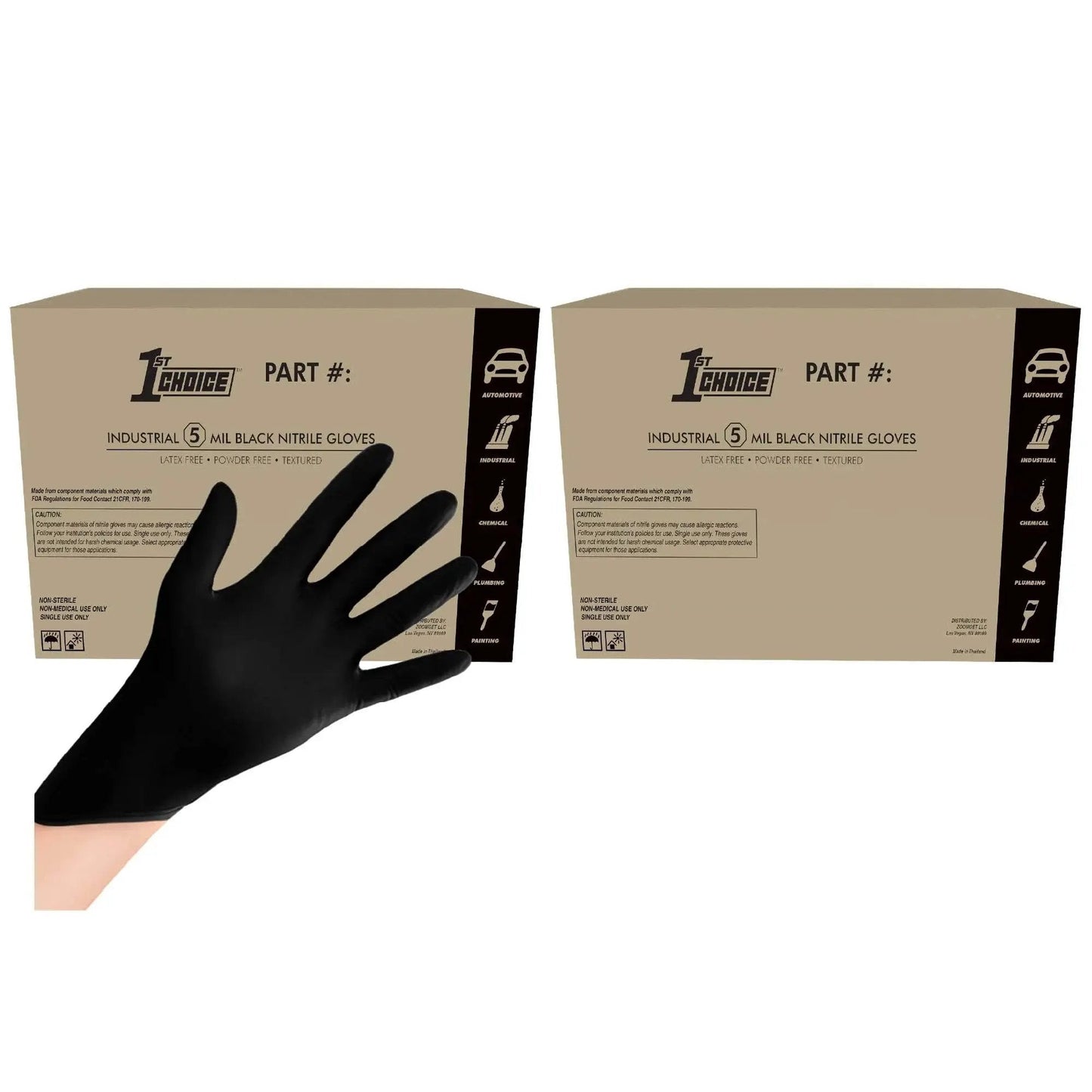 XXL Black Nitrile Gloves 5 Mil Food Grade Latex Free Powder Free Case Of 1000 with glove and box