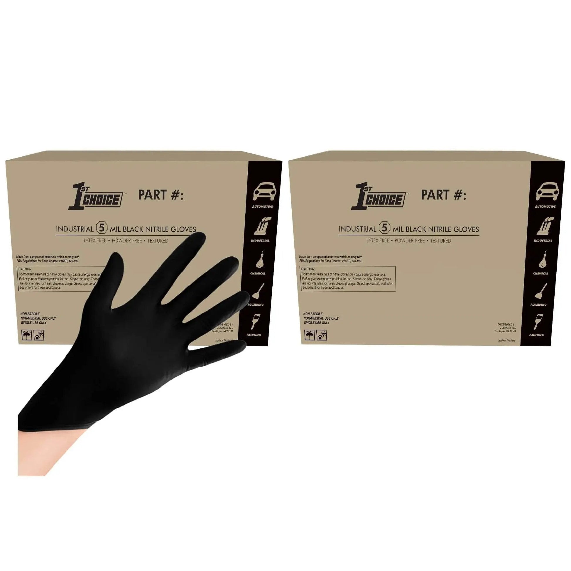 XXL Black Nitrile Gloves 5 Mil Food Grade Latex Free Powder Free Case Of 1000 with glove and box
