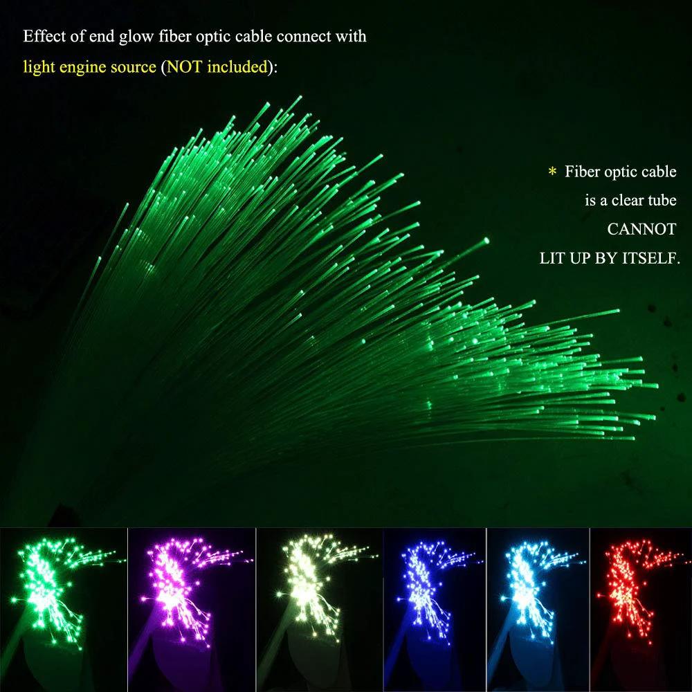 End Glow PMMA Fiber Optic Cable Set For LED Star Ceiling Kits, 100 Pcs, 0.75mm Diameter, glowing multicolor light effect view.