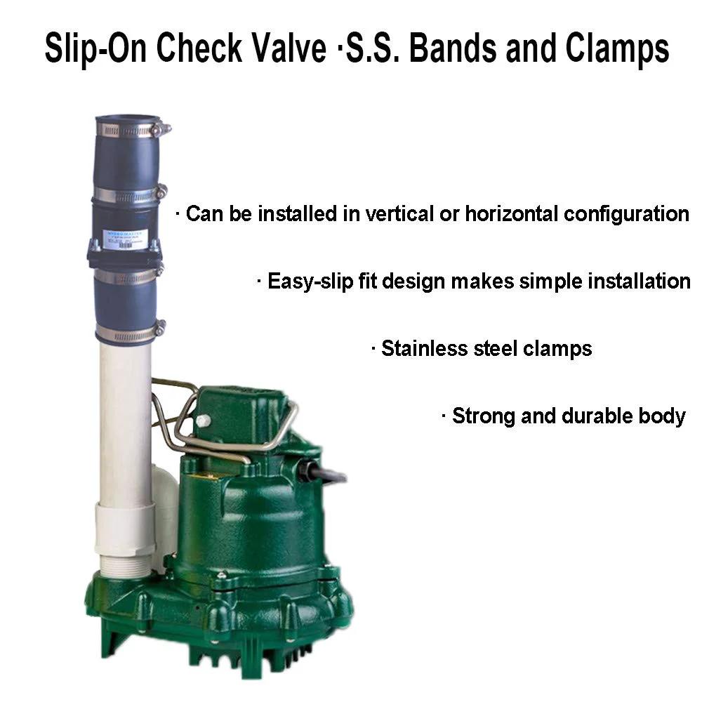 2 Inch Slip On Sump Pump Check Valve With ABS Body EPDM Ends And Stainless Steel Clamps installed on green pump