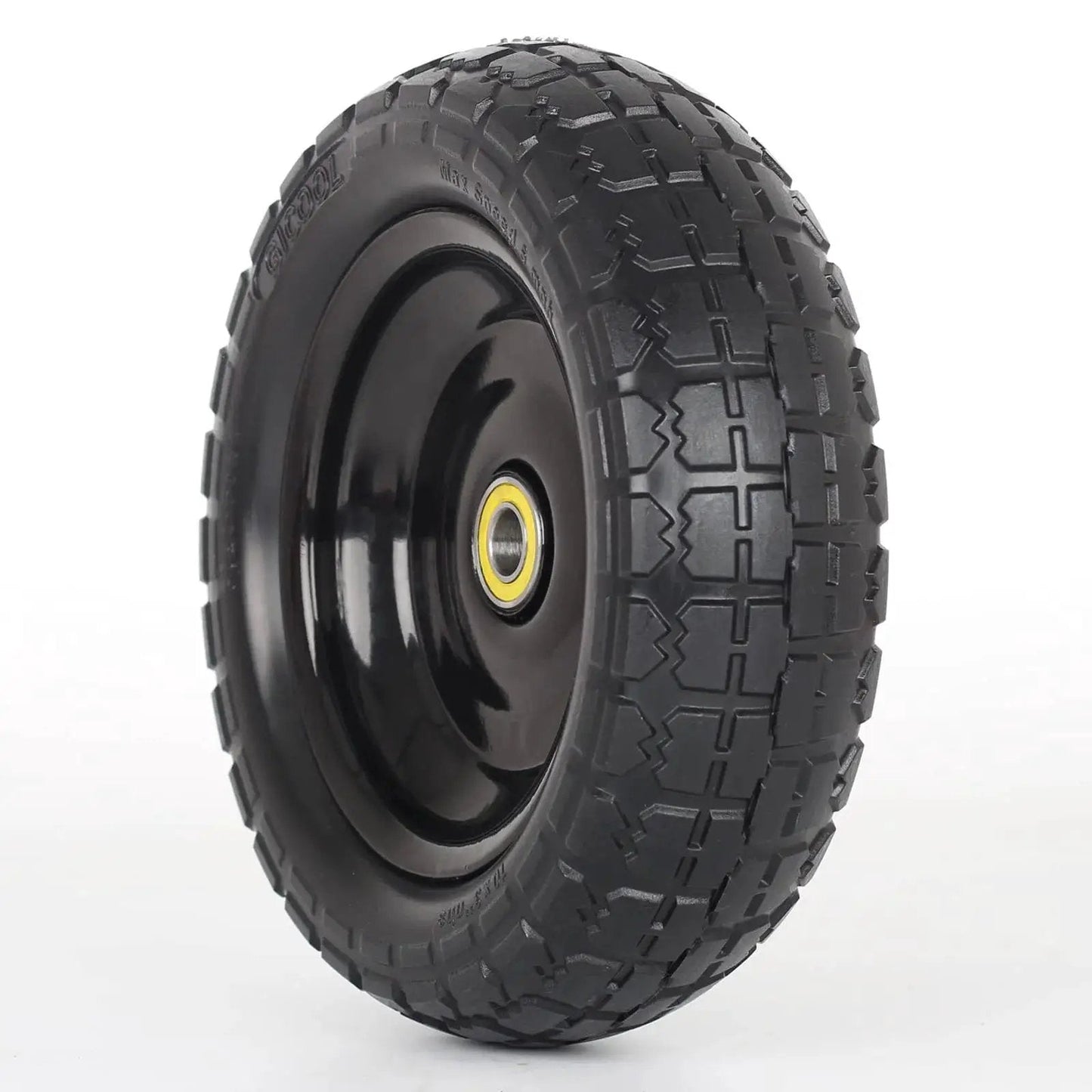 10 Inch Flat Free Solid Tire And Wheel Replacement For Carts And Hand Trucks 4.10 To 3.50 To 4 with black tread and hub