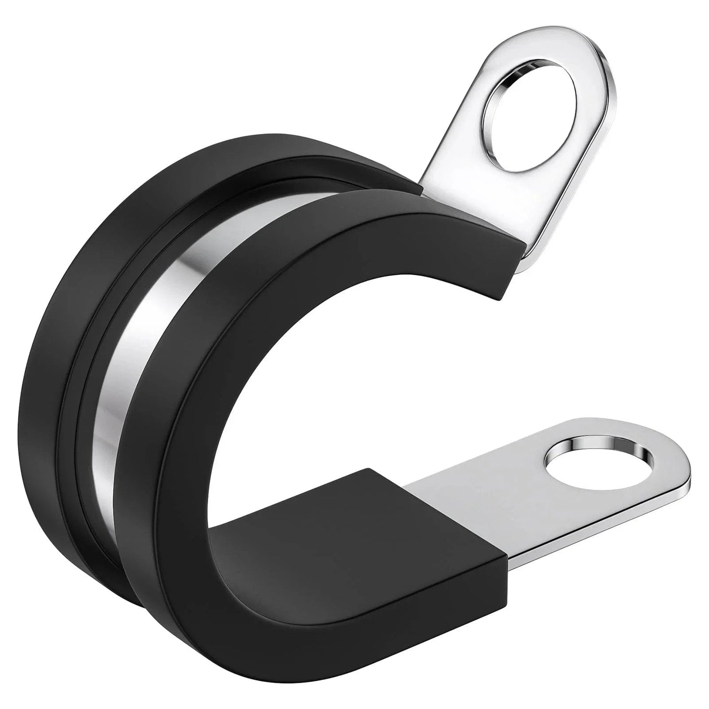 Front view of 50 Pack Half Inch Cable Clamps 304 Stainless Steel Insulated Hose Clamp Pipe Clamp Wire Clamp with Rubber Cushioned Grip