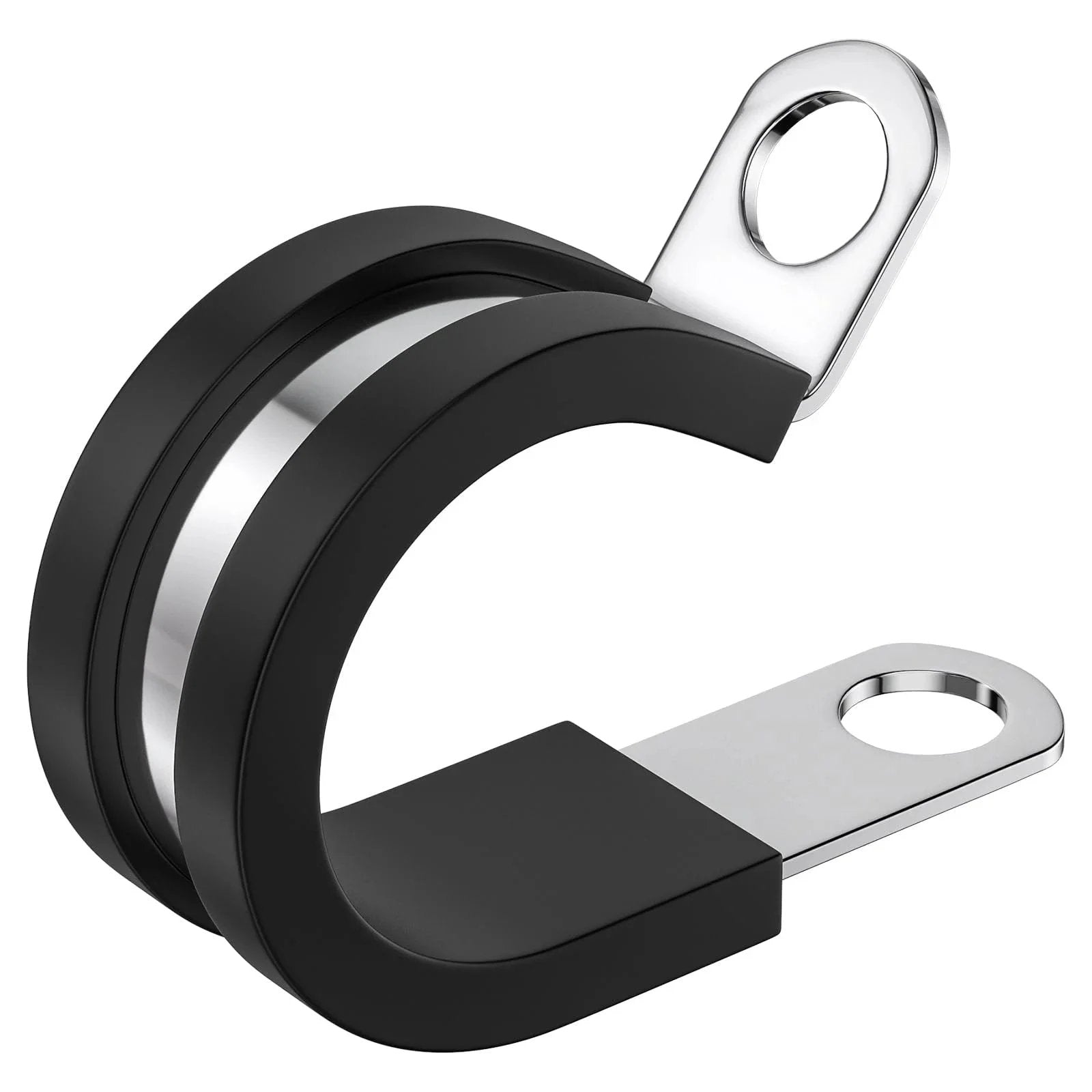 Front view of 50 Pack Half Inch Cable Clamps 304 Stainless Steel Insulated Hose Clamp Pipe Clamp Wire Clamp with Rubber Cushioned Grip