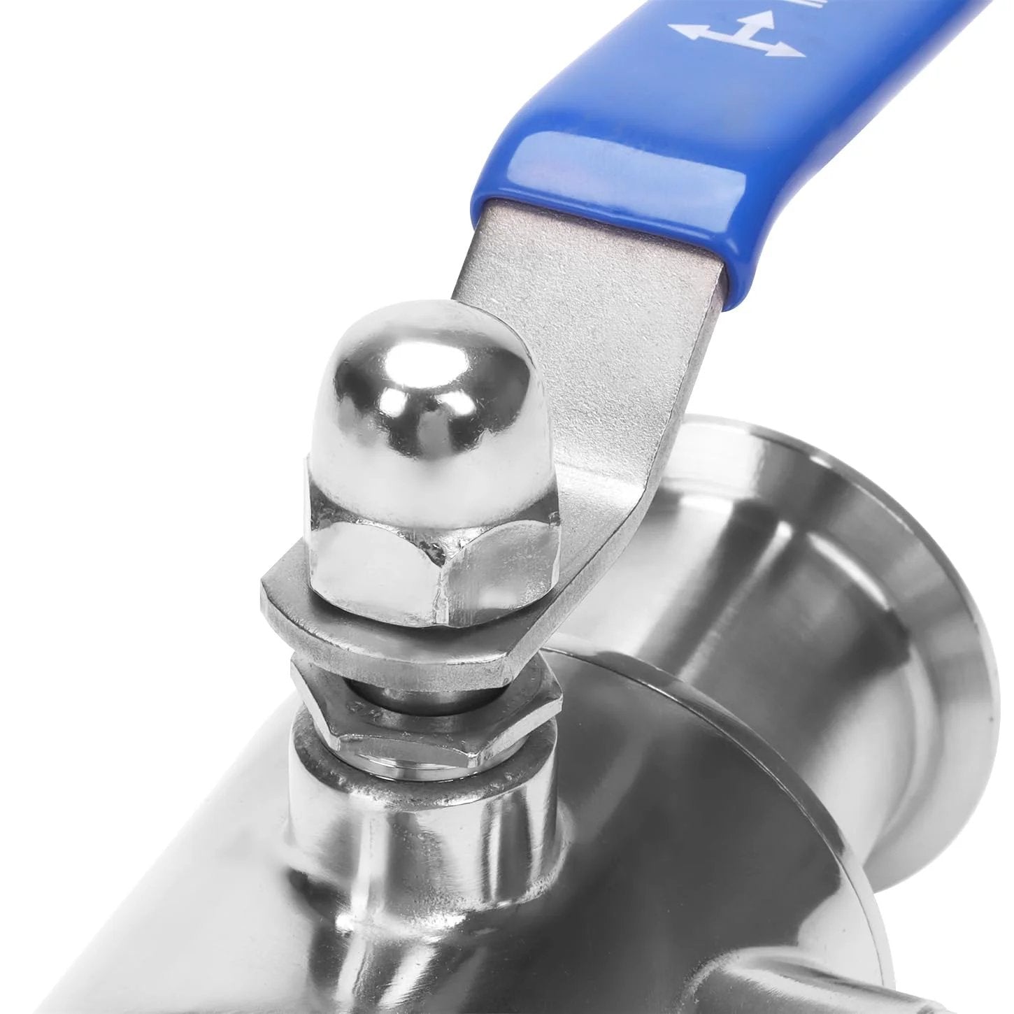 Close-up of a 2 Inch Tri Clamp Sanitary 3 Way Ball Valve T Port Stainless Steel 304 PTFE Lined For Food And Beverage Dairy Beer Brewing