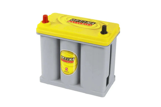 DS46B24R YellowTop Deep Cycle AGM Battery For Vehicles And Marine in front view, showing yellow top and grey body