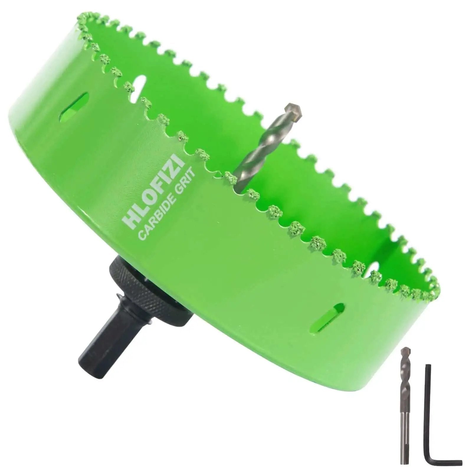 Six And A Quarter Inch Carbide Grit Hole Saw For Six Inch Recessed Lighting Installations, Cuts Through Stucco Drywall Plaster Cement Board And Plastic, Depth One And A Half Inch, Longer Life, Arbor Seven Sixteenth Inch, Fits Half Inch Chuck