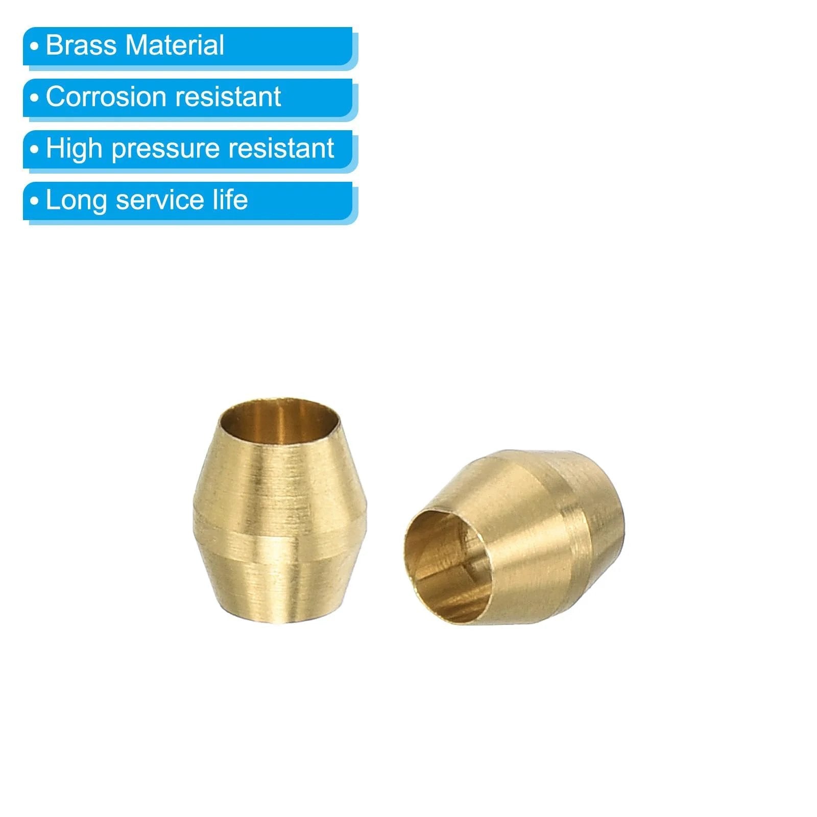 Brass Compression Sleeve Ferrules One Eighth Inch ID 2mm Tube Kit 10 Pack For Water Oil Air Lines High Pressure Corrosion Resistant
