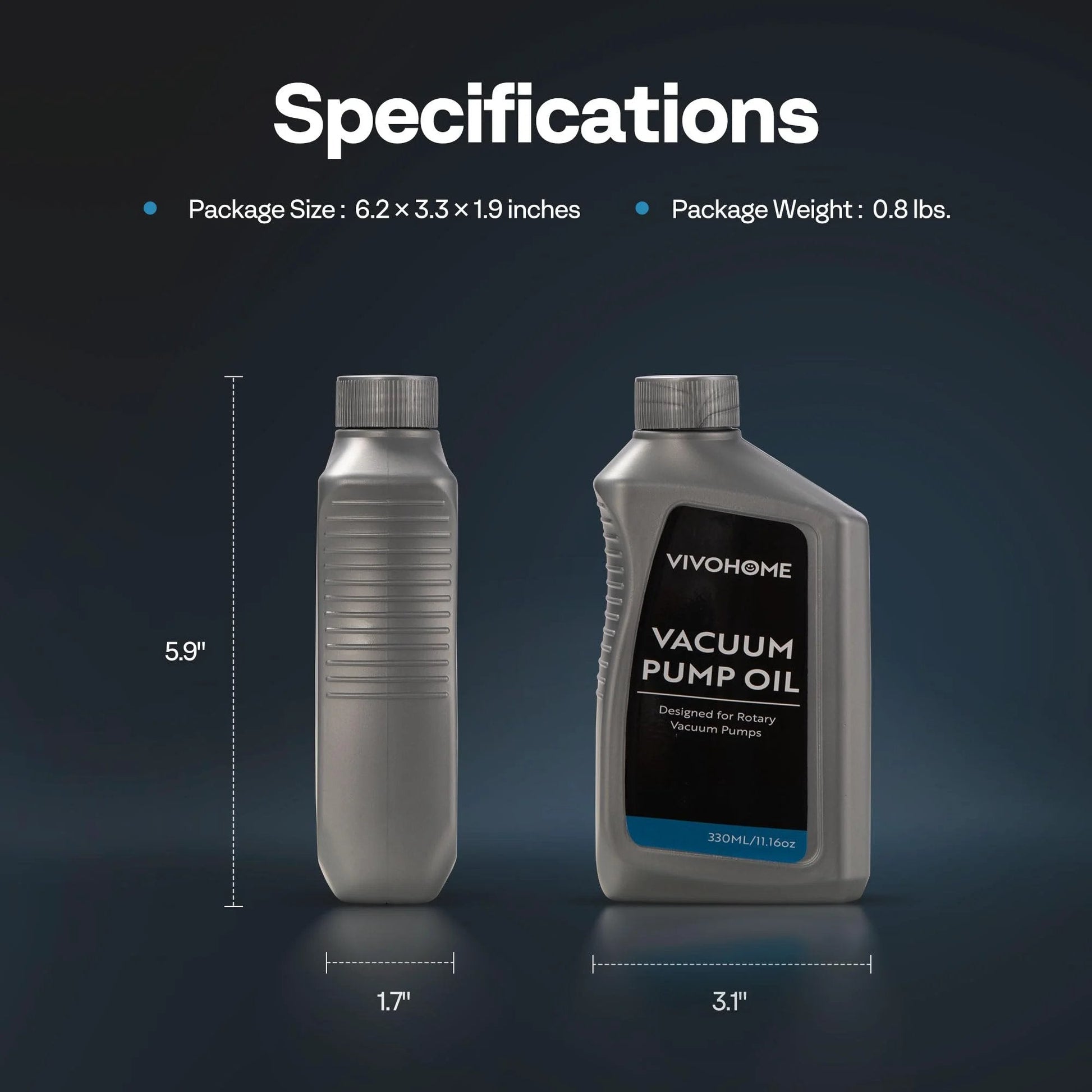 Front and side view of Top Shelf Pro Grade Vacuum Pump Oil For HVAC Systems High Viscosity Low Moisture 330 Milliliters