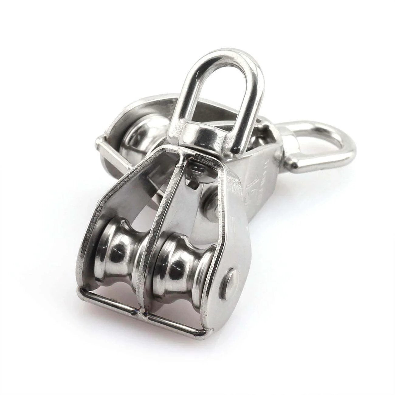 M15 Double Pulley Block Stainless Steel Heavy Duty Hardware Double Wheel Swivel Rigging Lifting Wheel Fixed Pulley for Wire Rope Loading 35kg