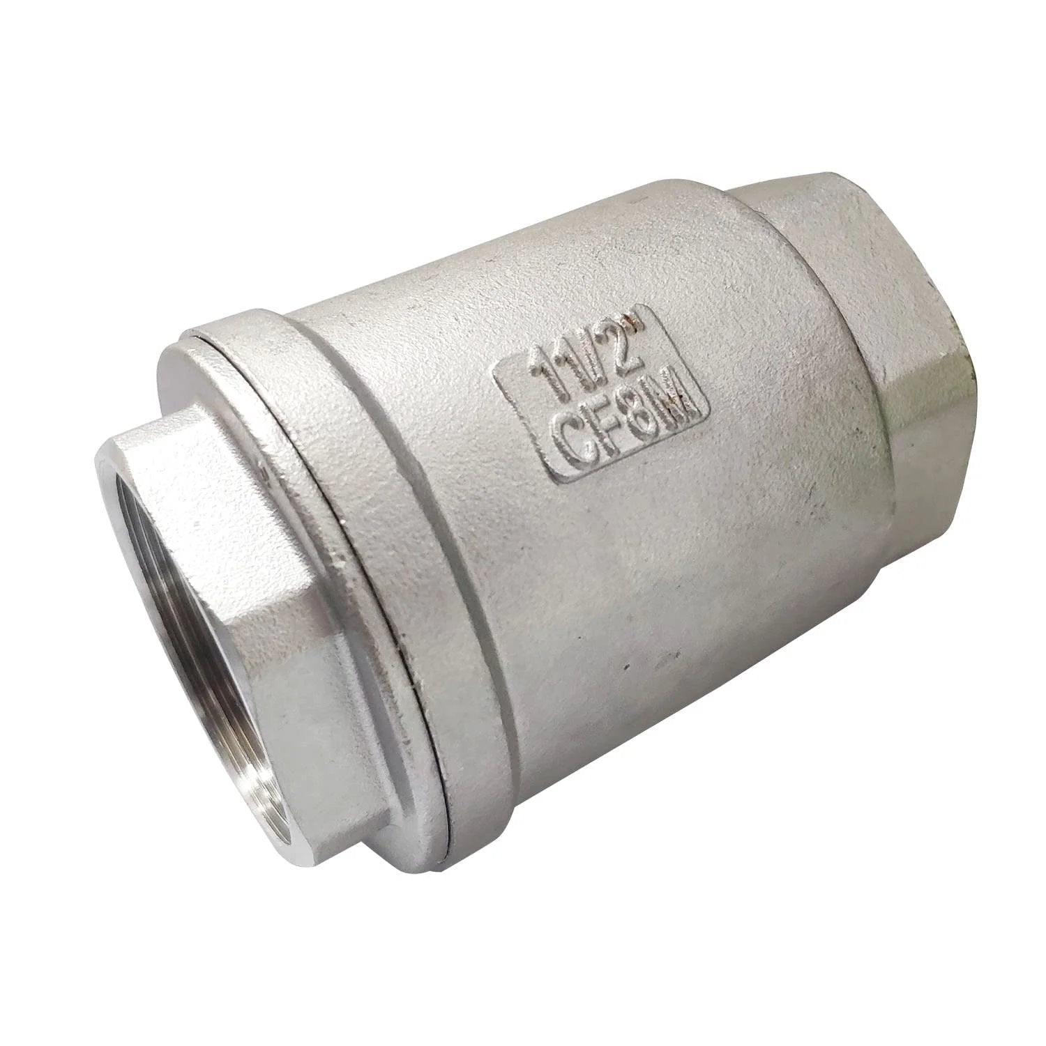 Vertical Heavy Duty Inline Check Valve One And One Half Inch Female NPT Spring Loaded 4.5 PSI Cracking Pressure 304 Stainless Steel