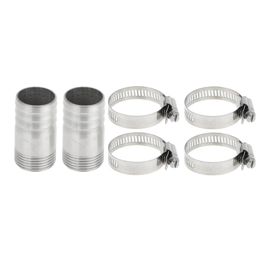 Go-To Stainless Steel Hose Barb Fittings 201 set with clamps, 1.3 inch OD, 1 Inch BSPT I Shaped Male Thread for air water oil gas