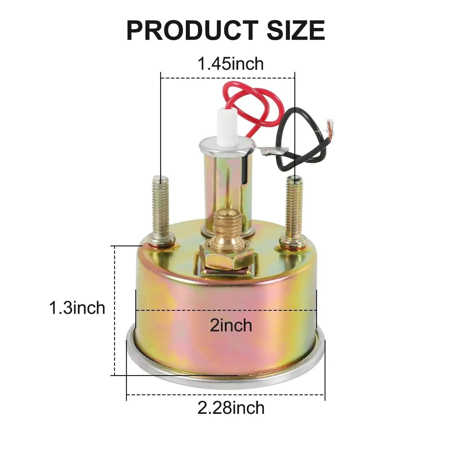 Back view of Oil Pressure Gauge Kit 0-100 PSI For All 12V Cars Universal Fit 2 Inch with product dimensions labeled.