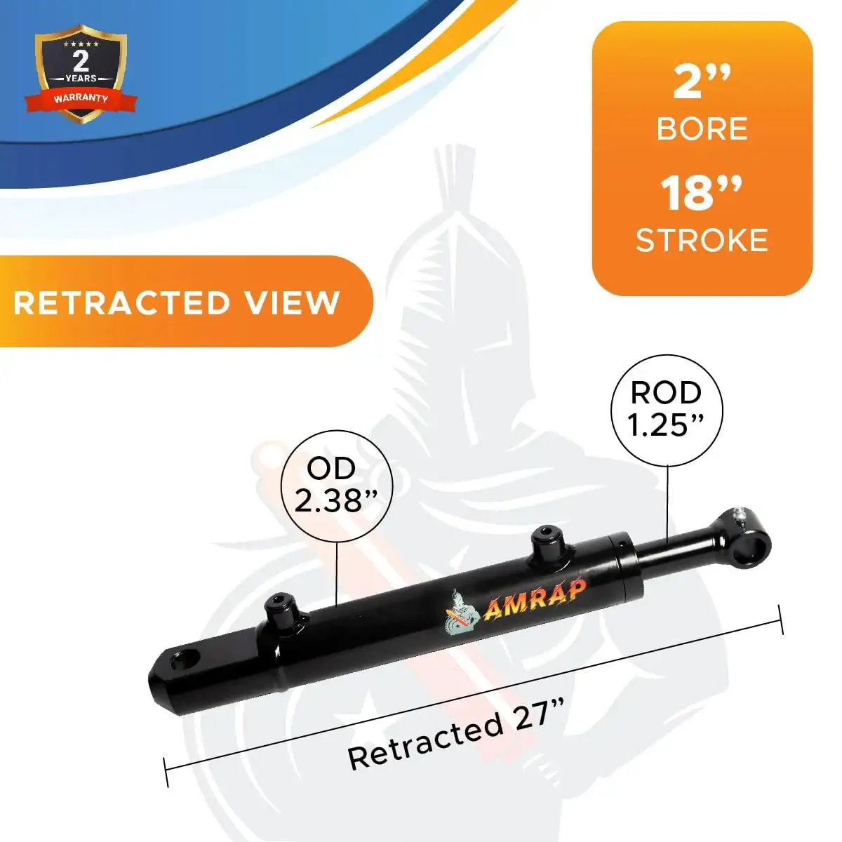 2 Inch Bore 18 Inch Stroke Double Acting Hydraulic Cylinder 3500 PSI SAE6 Ports, retracted view with dimension details