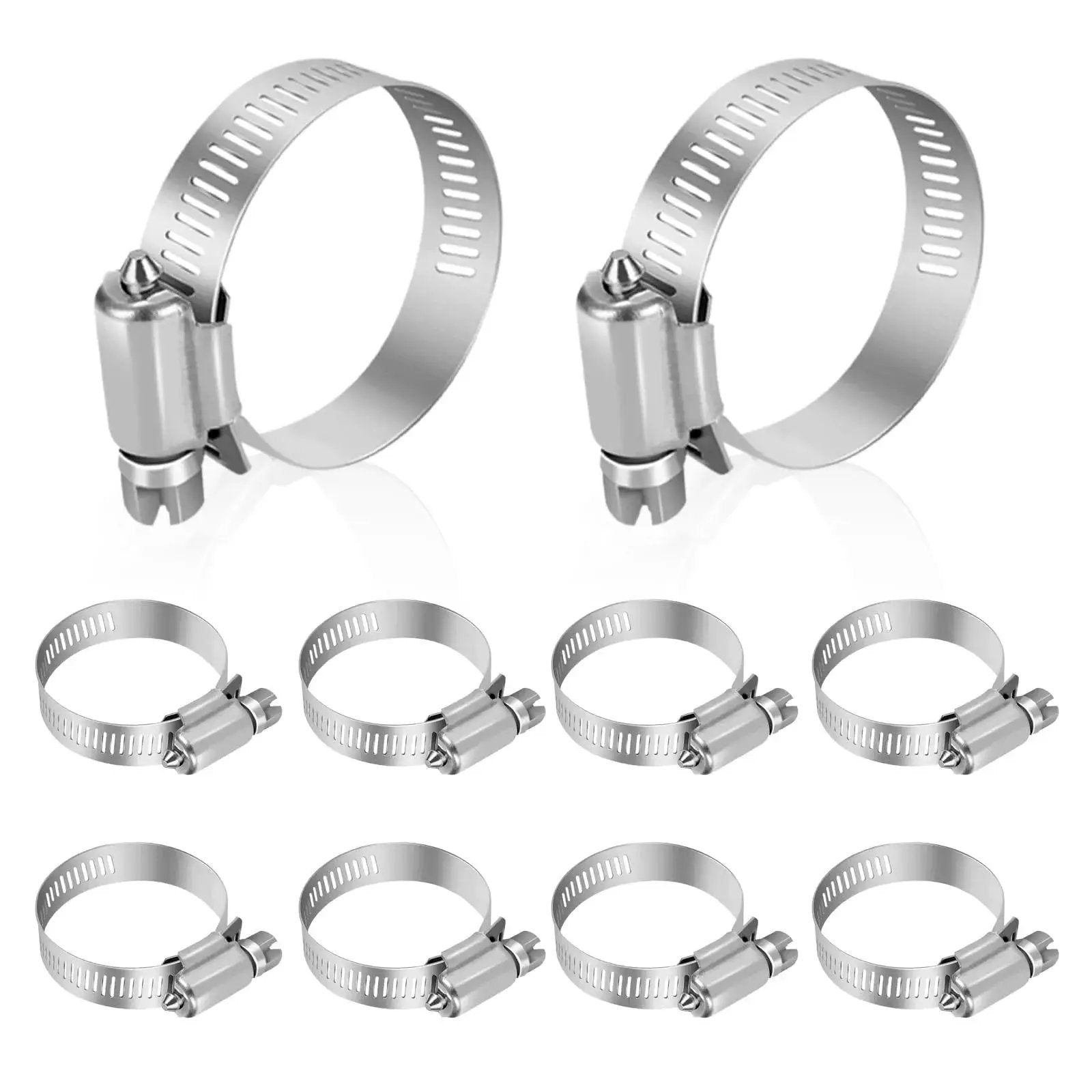 Heavy Duty Stainless Steel Hose Clamp Set 1 To 2 Inch Adjustable Worm Gear Clamps Assortment Kit For Fuel Line Plumbing And Automotive Use 10 Pc