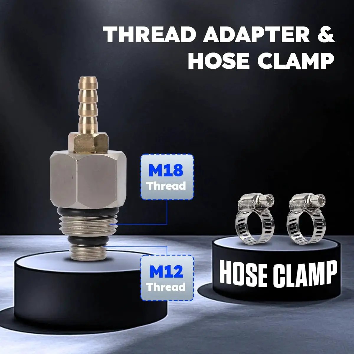 Thread adapter and hose clamps from Back Pressure Exhaust Tester Kit With Carrying Case And 6 Foot Hose
