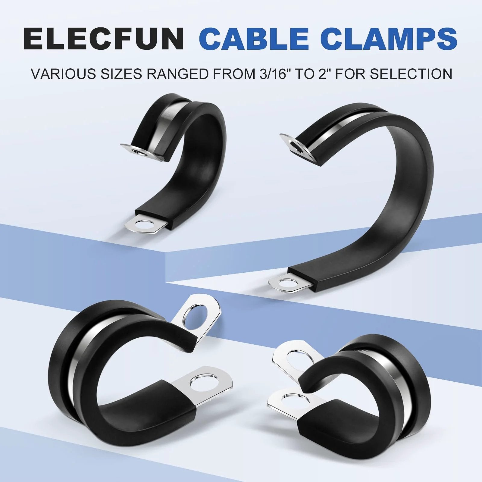 One And A Quarter Inch Stainless Steel Cable Clamps Set With Rubber Coated Cushioned Insulated Clips for pipes and wires
