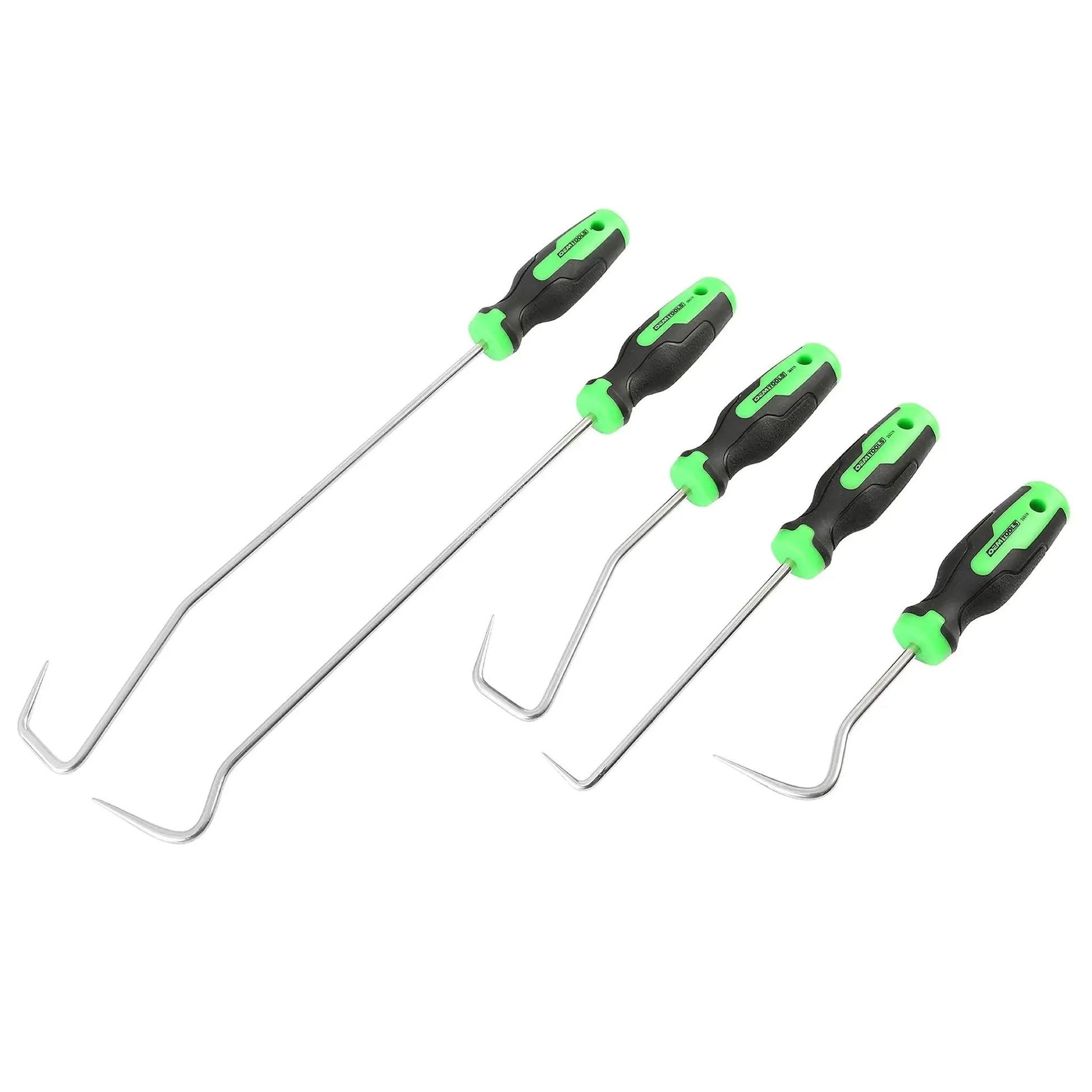 5 Piece Hose Removal Set For Radiator And Coolant Lines With Cotter Pin Tool, five steel picks with green and black grips