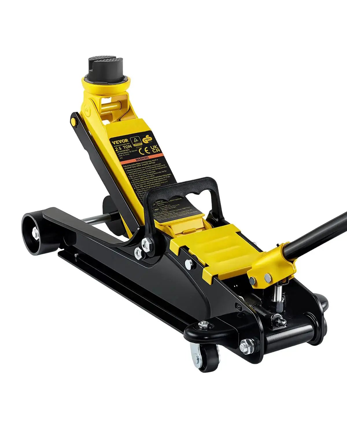 Heavy Duty Floor Jack 2.5 Ton Low Profile With Single Piston Lift Pump For Cars, yellow and black, side view