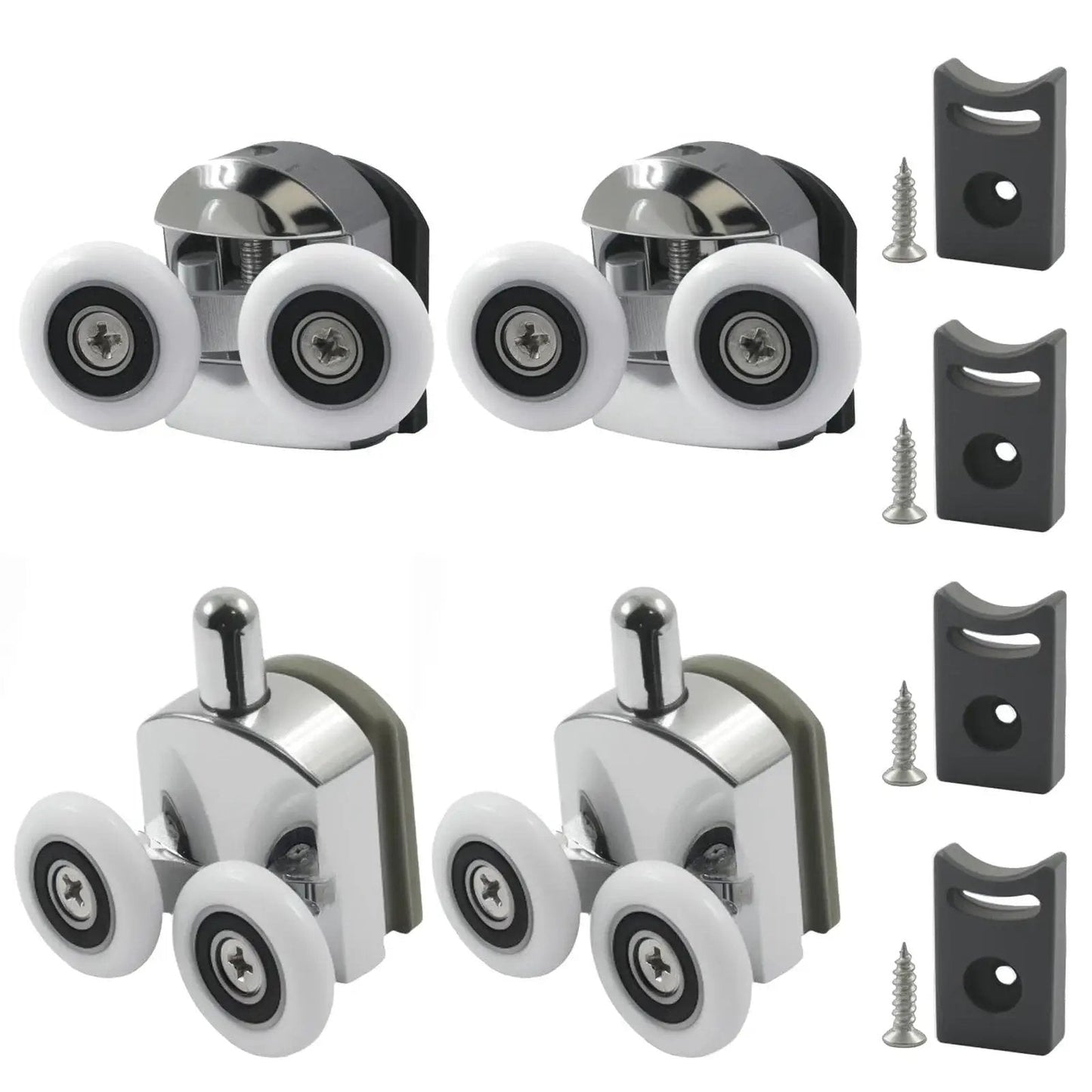 4 Pcs Curved Shower Door Rollers Replacement With 23mm Aluminum Alloy Wheels, Anti Collision Block And Screws, Sliding Pulleys